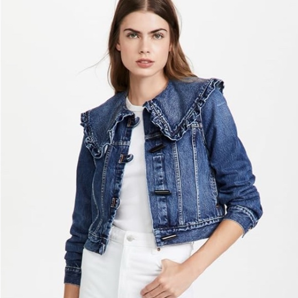 GANNI Denim Jacket with Ruffle Detail